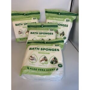 Lot of 4/100Scrubzz Rinse Free Bath Sponges Aloe Vera Lather Scrub Towel Dry New